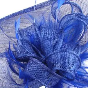 Для женщин несколько цветов Высокое качество вуалетки шляпы с пером аксессуары для волос sinamay Вуалетка шляпа события головные уборы MYQ032 - Цвет: Синий