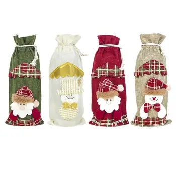 

New Pattern Christmas Wine Bottle Cover Linen Cloth Personality Santa Claus Snowman New Year Party Table Home Decoration