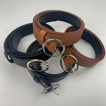 

Women Belt Classic Fashion Solid Leather Waistband Circle Buckle Wide Belt Blue Khaki Black White Champagne Buckle Belt 2020 New