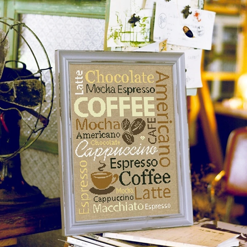 Coffee letter chocolate cross stitch kit design cotton thread 14ct 18ct flaxen canvas embroidery DIY needlework cross stitch kit
