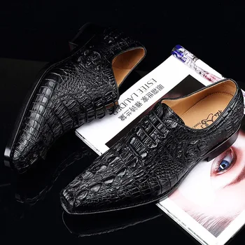 

Italian Crocodile Leather Men's Formal Shoes Genuine Leather Dress Shoes Business Wedding Alligator Skin Oxford Shoes