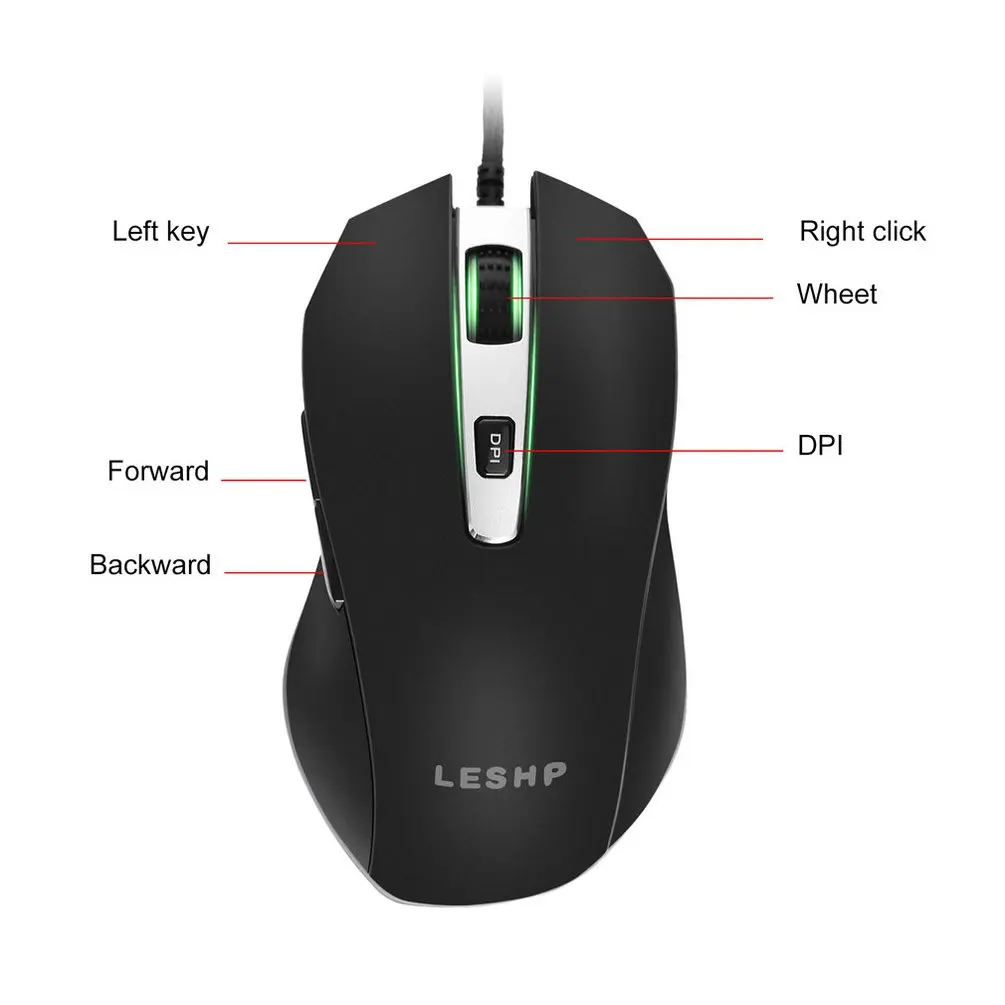 LESHP Портативный Легкий Гладкий удобный долгий срок службы USB интерфейс проводной семь цветов оптическая дышащая геймерская игровая мышь