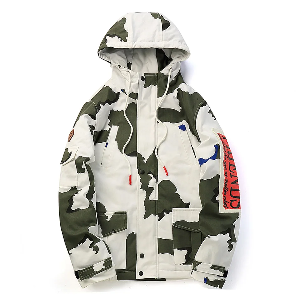 Camoflague с буквенным принтом Hoode, большие размеры, мужские зимние куртки и пальто, Толстая Уличная куртка-бомбер, пуловер, мужская одежда