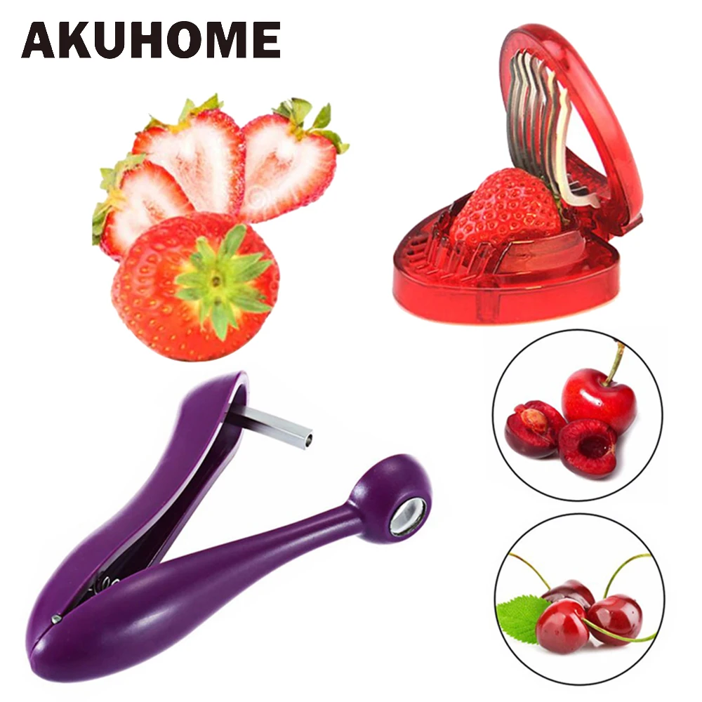 2 Pcs Set Cherry Fruit Core Seed Remover Stainless Steel Strawberry