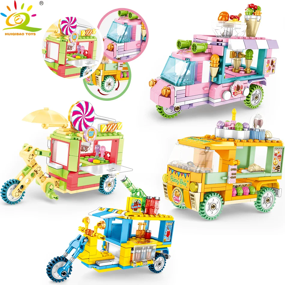 

4 set Shop Tricycle Car Street View model Building Blocks set legoingly Friend Creator Educational Bricks Children Toys for Girl