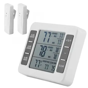 

Household Thermometers Wireless Digital Audible Alarm Refrigerator Thermometer with 2PCS Sensor Min/Maximum Display Stainless
