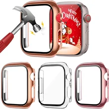 

Cover For Apple Watch Case 44mm 40mm 45mm 41mm 42mm 38mm Accessories Plated HD Screen Glass Protector iWatch series 7 6 5 4 3 se
