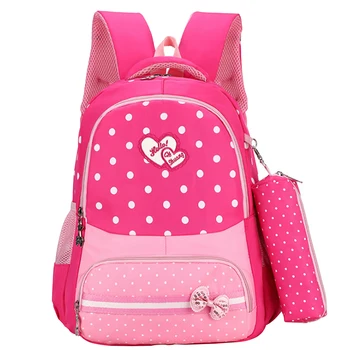 

Girls With Bowknot Pencil Travel Rucksack Kids School Backpack Books Primary Student Nylon Shockproof Gift Cute Printed Bookbag