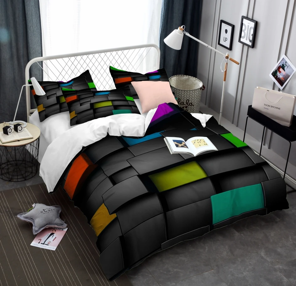 

Block Bedding Set Bedspread Single Twin Full Queen King Size Bed Set Children's Kid Boy Bedroom Duvetcover Sets