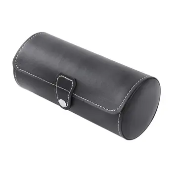 

3 Grids Brown Black Color Cylinder Shape Leather Watches Display Case Boxes Jewelry Storage Portable Watch Box