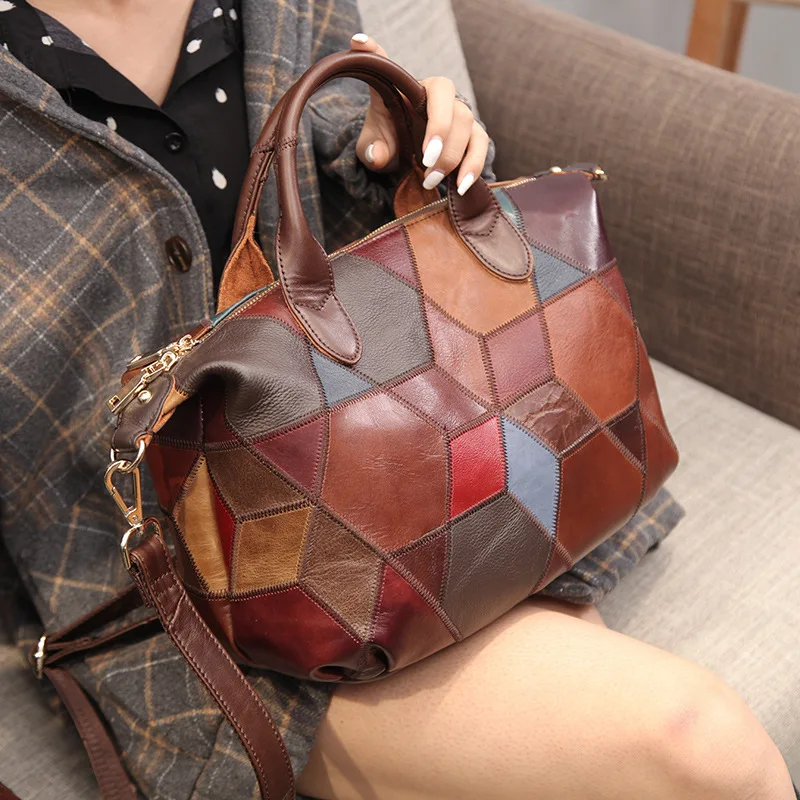 

Autumn And Winter New Style Contrast Color Bag Closed-toe Layer Cowhide Shoulder Bag/ Hand Bag WOMEN'S Bag