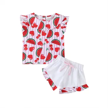 

Watermelon Print Children Clothes Girls Set Fashion Toddler Girl Summer Clothes Cotton Sleeveless Tops+Shorts Children Clothing