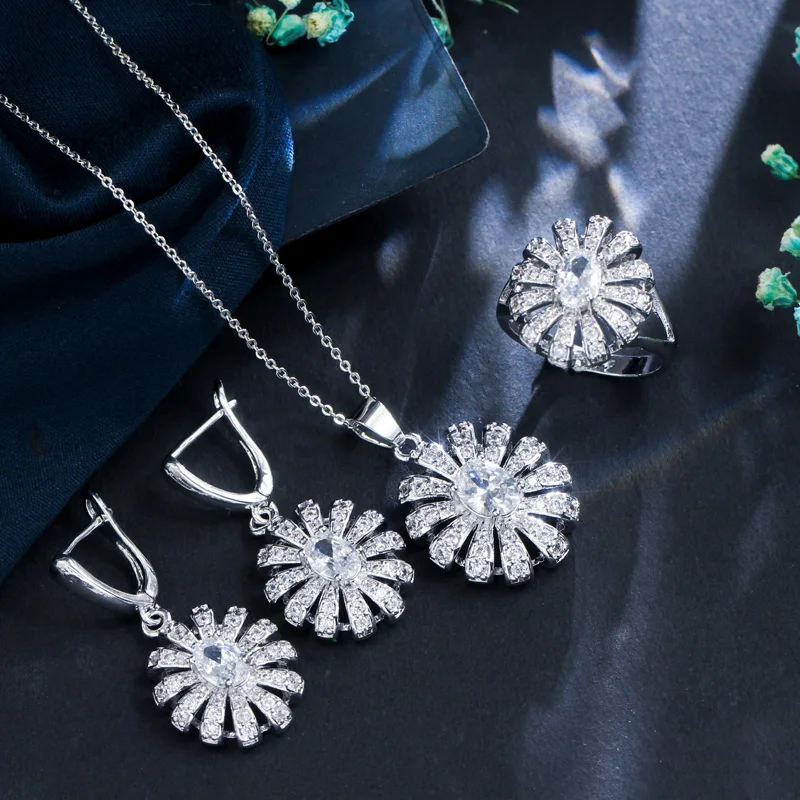 ThreeGraces Green Emerald Cubic Zirconia Stone Flower Necklace Earring and Ring Set 925 Sterling Silver Jewelry for Women JS500 ThreeGraces Green Emerald Cubic Zirconia Stone Flower Necklace Earring and Ring Set 925 Sterling Silver Jewelry for Women JS500
