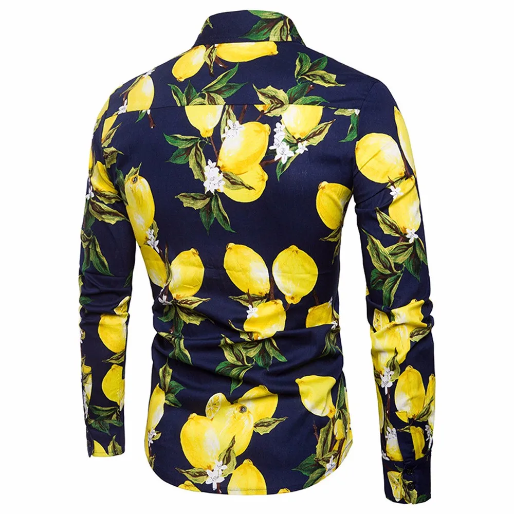 Womail, Новое поступление, мужская повседневная рубашка с длинным рукавом, 3D принт, цветочный рисунок, рубашка с отложным воротником, приталенная мужская рубашка