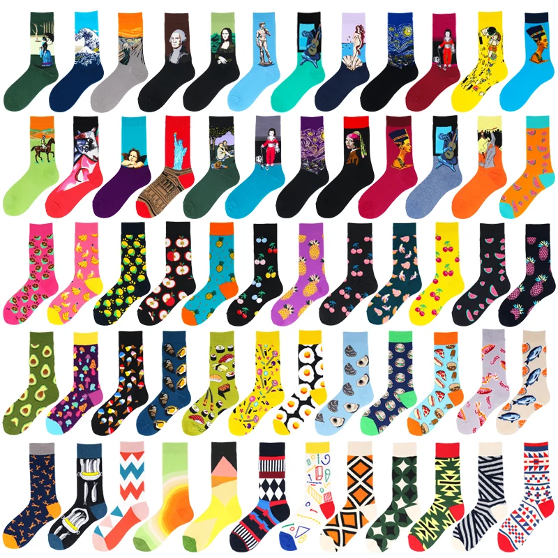 Men's Combed cotton socks funny casual cartoon skateboard socks oil painting series women's creative design Van Gogh mural long 5 pairs lot starry sky painting art socks women happy colorful cotton socks van gogh retro oil world famous painting socks lot