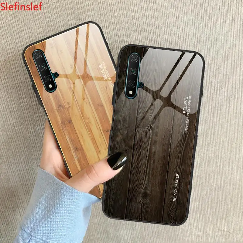 Чехол из закаленного стекла с текстурой древесины для Huawei P30 Lite P20 Pro Mate 30 Honor 20 9X 10i