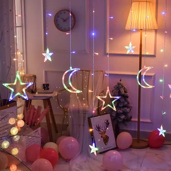 

220V LED Moon Star Lamp Christmas Garland String Lights Fairy Curtain Light For New Year Party Bar Wedding Holiday Decor WF108