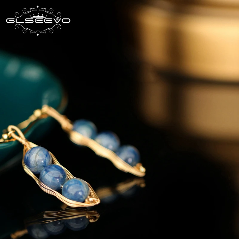 GLSEEVO Kyanite Beans Висячие серьги для женщин Подарки для девочек на день рождения ювелирные изделия ручной работы Brincos Para As Mulheres GE0880