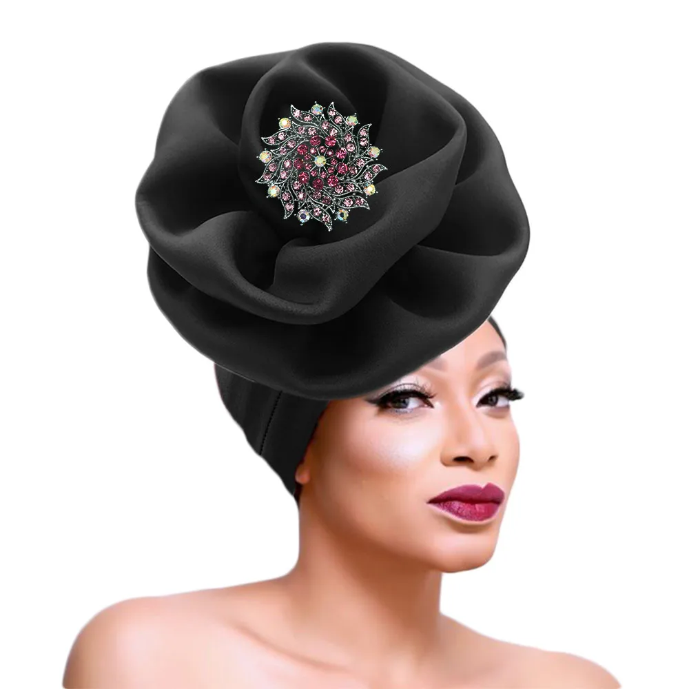 Rose auto gele cap Ankara flower turban cap African headtie party headwrap for women (3)