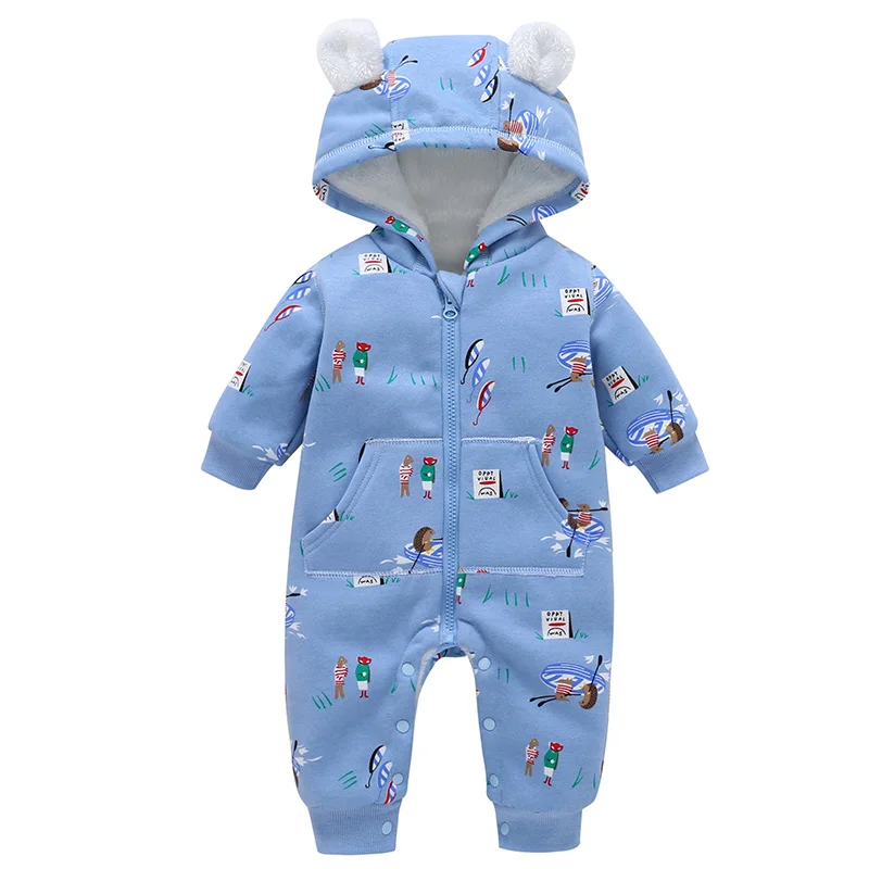 Sky blue bear Одежда для малышей, зимняя плотная верхняя одежда с длинными рукавами для детей 0-1-2 лет, верхняя одежда из бархата для новорожденных - Цвет: Sky blue bear