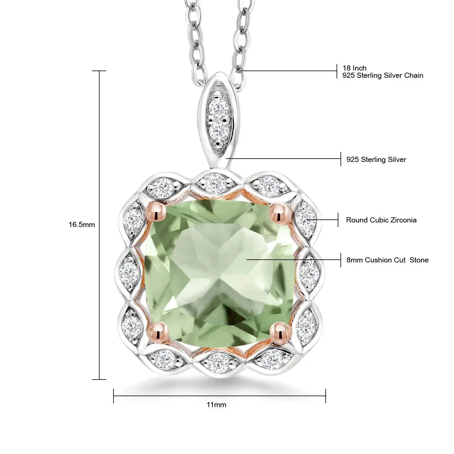 GemStoneKing 2,22 Ct подушка натуральный зеленый празиолит 925 пробы серебряный кулон ожерелье для женщин хорошее ювелирное изделие