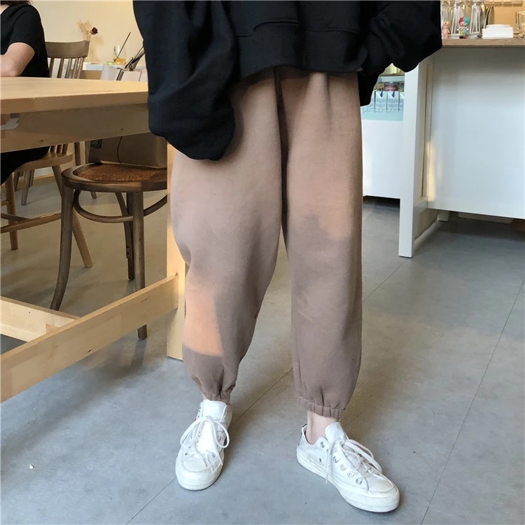 Брюки с высокой талией, спортивные штаны, женские свободные корейские студенческие модные брюки с добавлением шерсти, повседневные женские брюки-карандаш