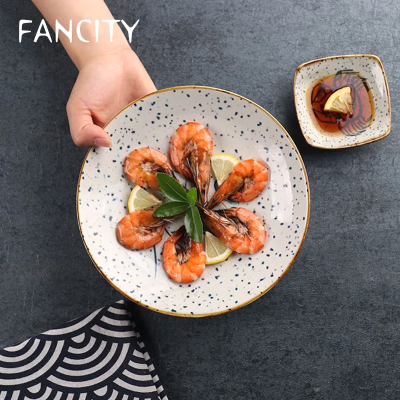 FANCITY Japanese-style retro ceramic dish underglaze color deep plate home dinner fruit salad restaurant | Дом и сад