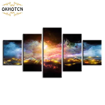 

Bedroom Living Room Background Wall Modular Canvas Painting 5 Posters Nordic Modern Home Decoration Luminous Mountains Pictures