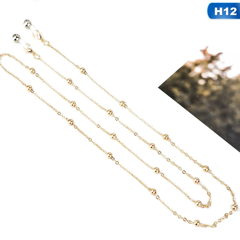 H12 Fashion Women Gold Silver Eyeglass Chains Sunglasses Reading Beaded Glasses Chain Eyewears Cord Holder Neck Strap Rope - Цвет: H12