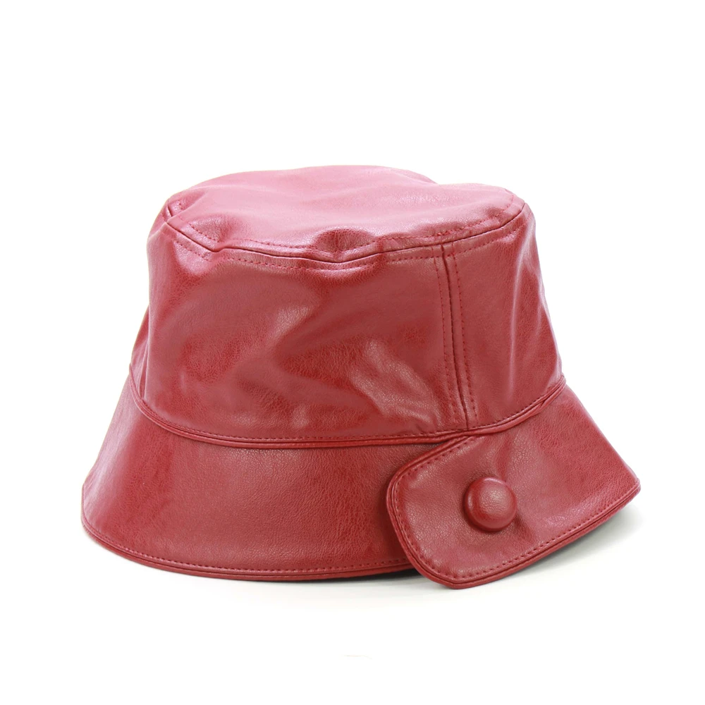 red 6 цветов, женские шляпы из искусственной кожи с декоративными пуговицами, модные женские черные шляпы с УФ-защитой, прямые поставки - Цвет: red