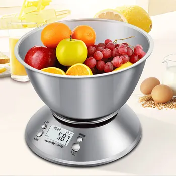 

Digital Kitchen Scale High Accuracy 11lb/5kg Food Scale with Removable Bowl Room Temperature Alarm Timer Stainless Steel Libra