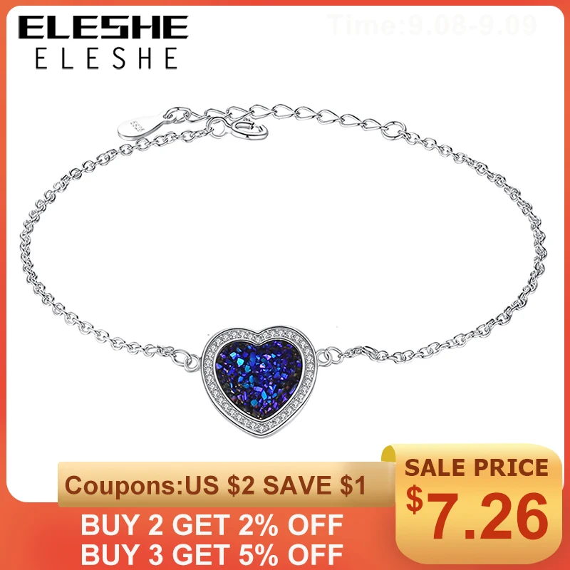 

ELESHE 100% 925 Sterling Silver Heart Of The Sea Charm Bracelet for Women Fashion Jewelry Adjustable Chain Bracelet Wedding Gift