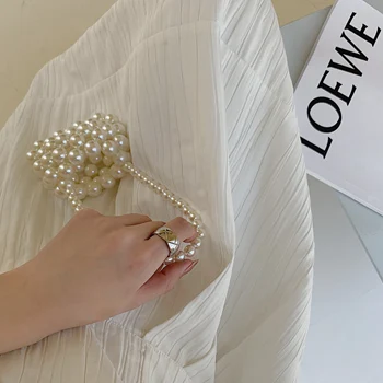 

Luxury pearl bag women small mini handbag retro ins hand beaded children kids bag shiny