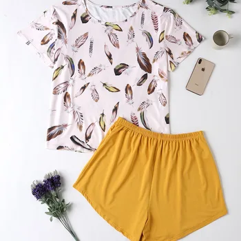 

Plus size home service fat lady plus size home service suit pure cotton leaf printing cotton home service