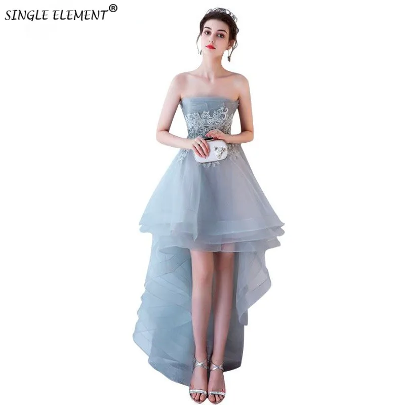 

New Arrival High Low Tulle Siver Elegant Lace Applique Party Girl High Quality Homecoming Dresses Cheap Under 50