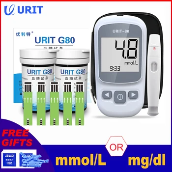 

URIT-80 Blood Glucose Meter Test Strips Lancets Alcohol cotton Kits Medical Health Care Diabetes Pregnant Blood Sugar Monitor