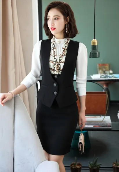 Black vest and skirt Naviu, новая мода, высокое качество, верхняя одежда, жилет для офиса, для девушек, формальный жилет, рабочая одежда - Цвет: Black vest and skirt
