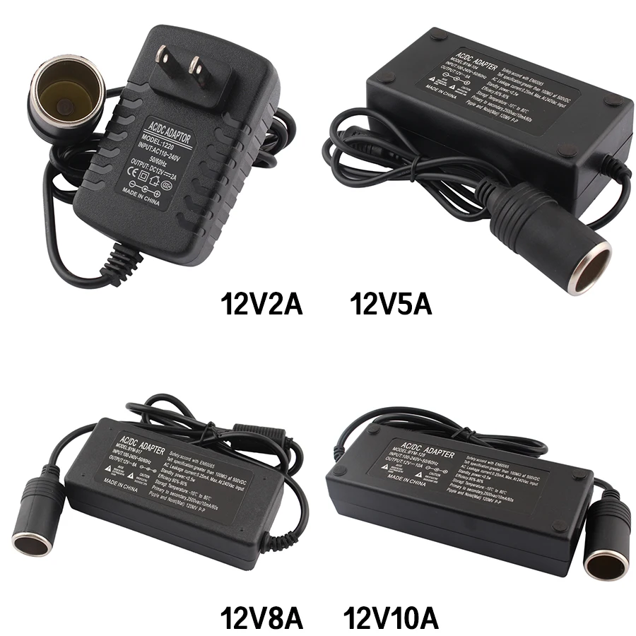 

Adaptor 12V 5A Power Adapter AC 120W DC 110V 220V to 12V 2A 5A 8A 10A Car Cigarette lighter Converter invert 220V With EU Plug