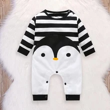 Милая Одежда для новорожденных с изображением пингвина из мультфильма; сезон весна-осень; хлопковый Детский комбинезон с длинными рукавами; Прочный детский домашний костюм для альпинизма