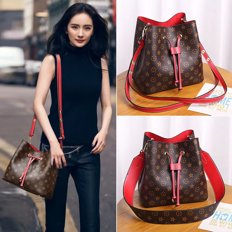 

Fashion Wild Retro Bucket Bags Women Printing Pattern Handbag Capacity Casual Zipper Shoulder Messenger Bags Ladies PU Purse