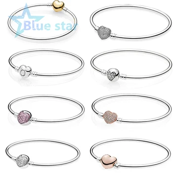 

Blue Star 100% 925 Sterling Silver - originals pandoras 1:1Heart-Shaped Classic Basic - Always in my Heart Bangle Bracelet