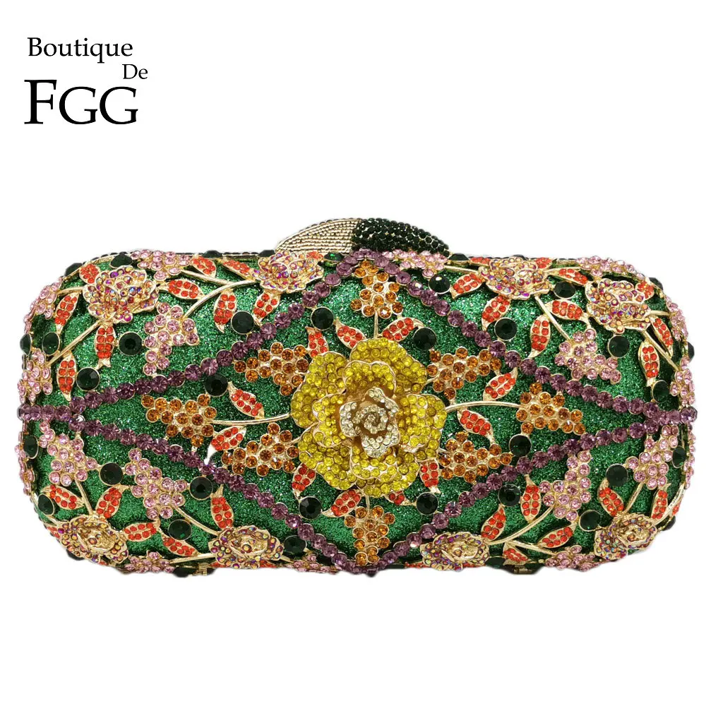 Женские вечерние клатчи Boutique De FGG разноцветные со стразами вечерняя Коктейльная