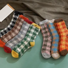 Модные носки в клетку женские толстый коралловый бархат носки Femme длинные забавные носки теплые зимние носки для сна Calcetines meias