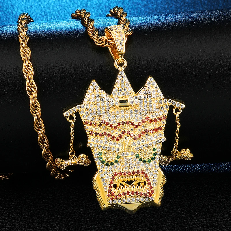Хип хоп Bling кубический циркон UKA маска медь Блестящий Ледяной ожерелье рэпера и подвески для мужчин ювелирные изделия
