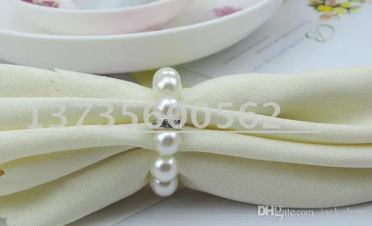 

Cheap Sale White Pearl Diamond Napkin Rings For Hotel Wedding Banquet Table Decoration Accessories Party Supplies 100pcs Lot