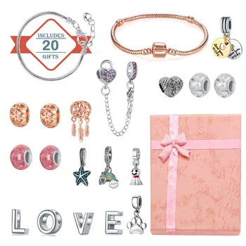 

Besegad 20pcs DIY Bracelet Charm Bead Peandants Jewelry Making Supplies with Present Box for Valentine Mother Day New Year Gift