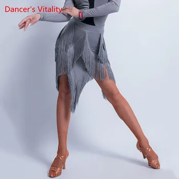 

Latin Dance Practice Clothes Female Adult Sexy Tassel Skirt Winter Rumba Samba Dance Profession Competition Costume