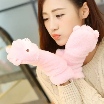 

INDJXND High Quality Women Lovely Cartoon Gloves Winter Ladies Cute Animal Warmer Women Faux Wool Mitten Warm Fingerless Gloves