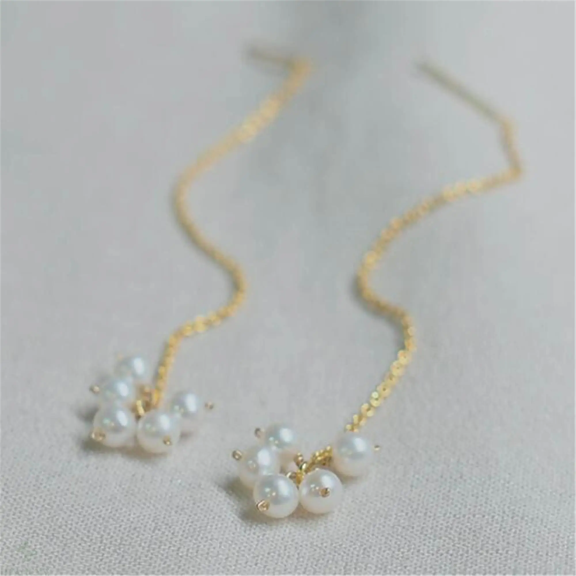 

White Baroque Pearl Earring 18k Ear line Ear Stud Wedding Cultured Women Earbob Party Aurora
