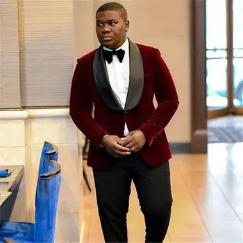 

Custom Made Men Suits Shawl Lapel Groom Tuxedos Velvet Best Men Wedding Groomsmen ( Jacket+Pants+Tie ) E309